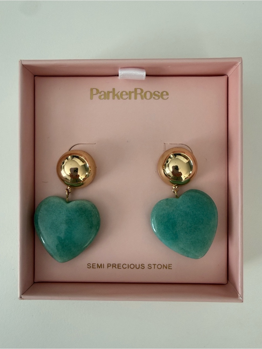 Parker Gold Stud Earrings with Teal Heart Stones